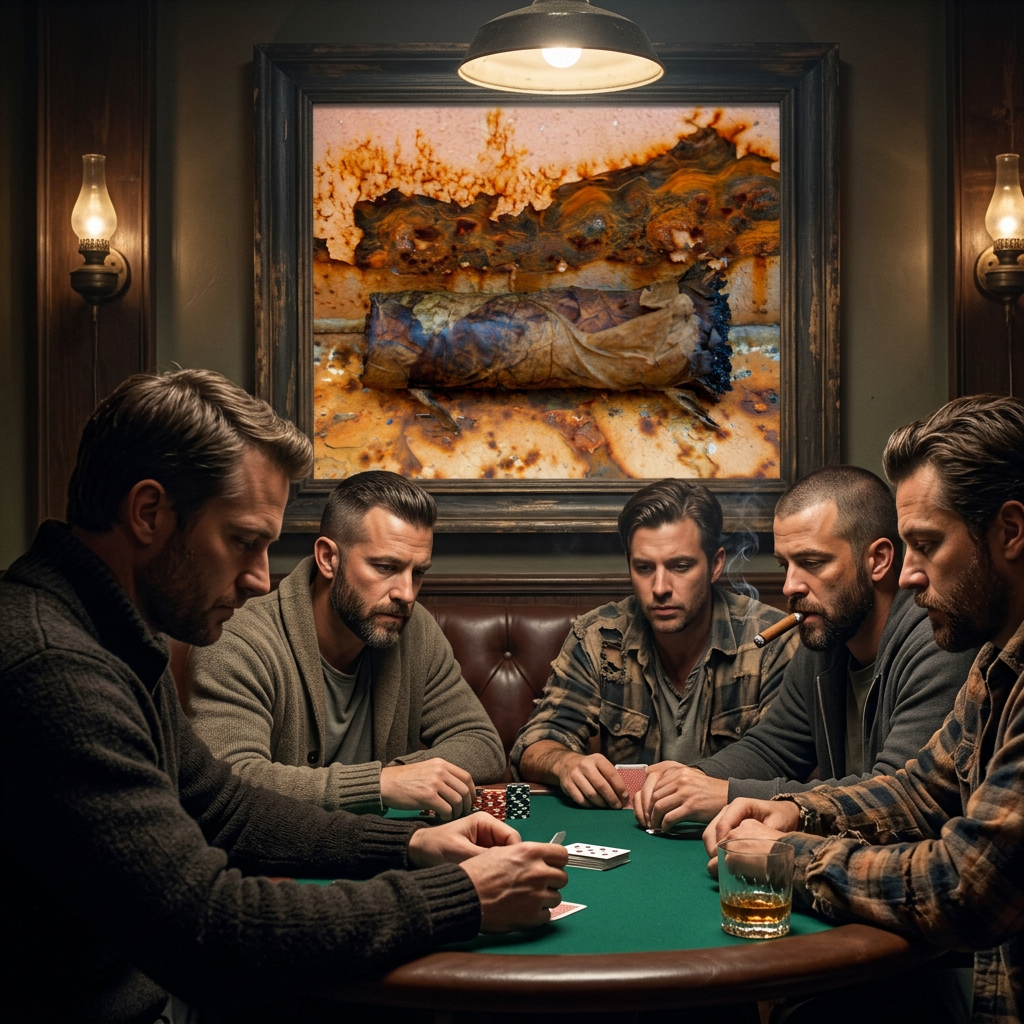 Cigar picture with men playing poker.